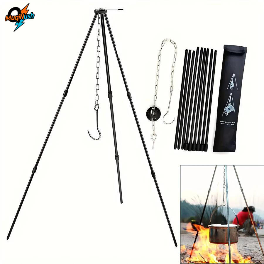 Camping Cooking Pot Tripod - MuqiNush Portable Camping Tripod Lightweight Folding