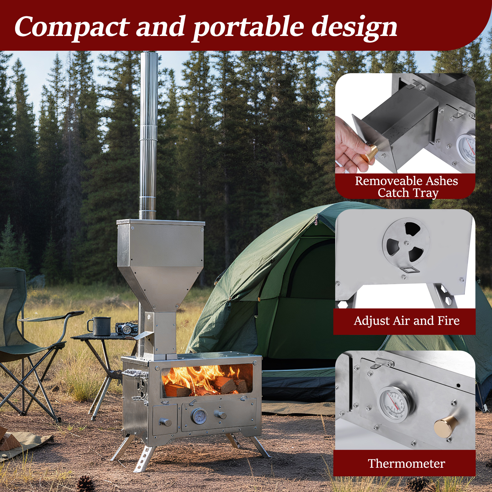 Wood Stove with Chimney Pipe P - Camping Cooking Area ulasan dan harga