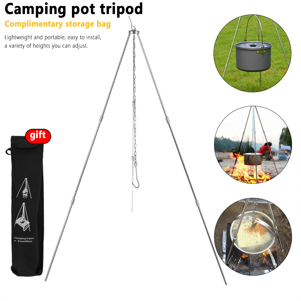 Camping Campfire Tripod for Ha - Camping Cooking Pot Tripod ulasan dan harga