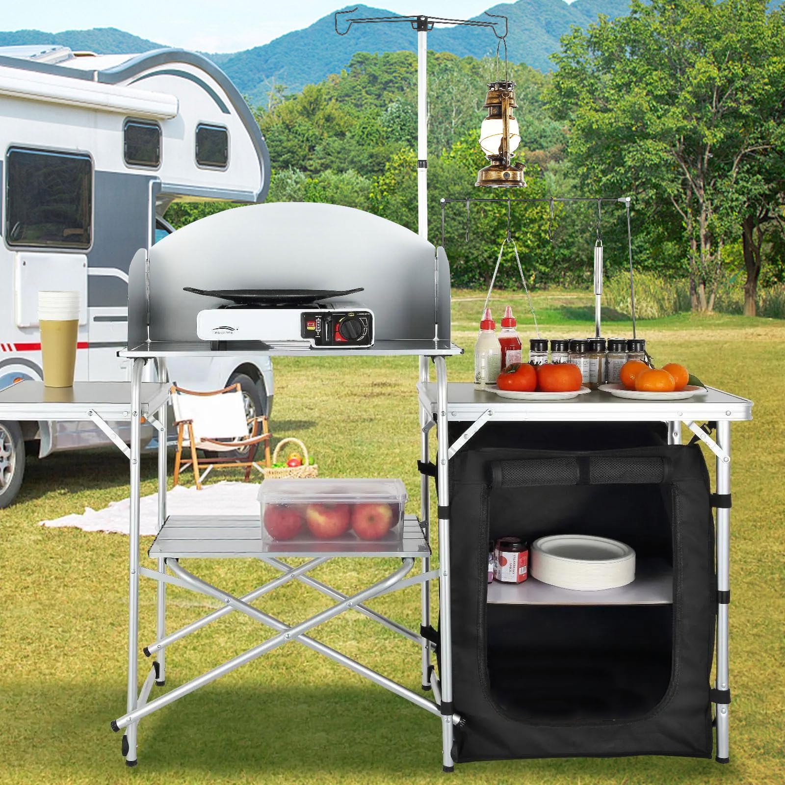 Portable Camping Kitchen Table - Camping Cooking Cupboard ulasan dan harga