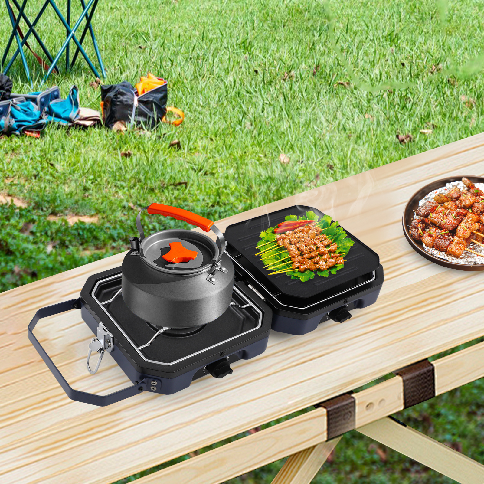 Camping Stove with Grill Pan,  - Camping Cooking Cupboard ulasan dan harga